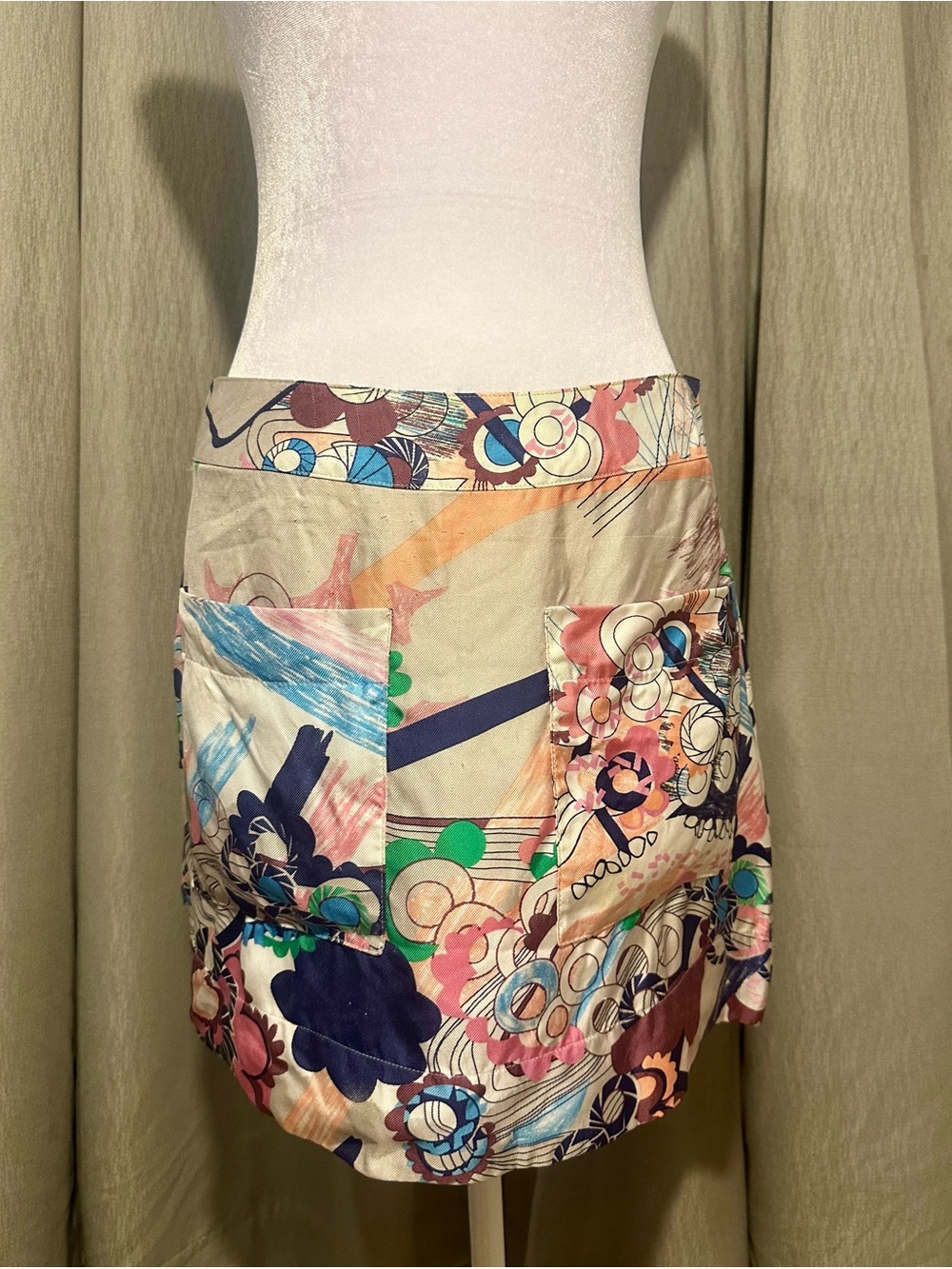 SEE BY CHLOE Y2K Vintage Silk Graphic Abstract Mini Skirt AUTHENTIC